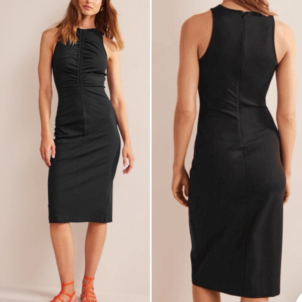 Boden NWT Racer Jersey Fitted Midi Dress in Black Sleeveless Size 2P